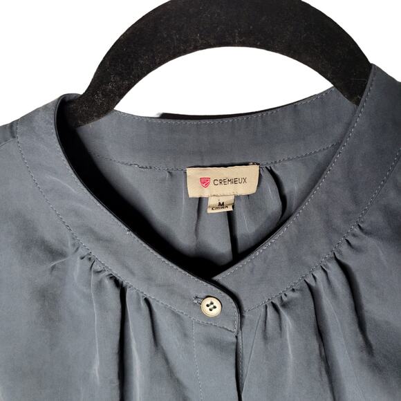 Cremieux Blue Gray Long Sleeve Button Up Woven Rayon Ruffle Cuff Blouse M - Picture 7 of 7